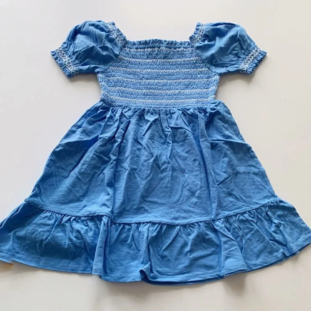 Mini Boden Girl Blue Shirred Holiday Dress 5-6 Years